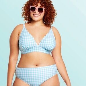 Stoney Clover Lane Light Blue Gingham Scalloped Bikini Top & Bottom Swim Set 1X